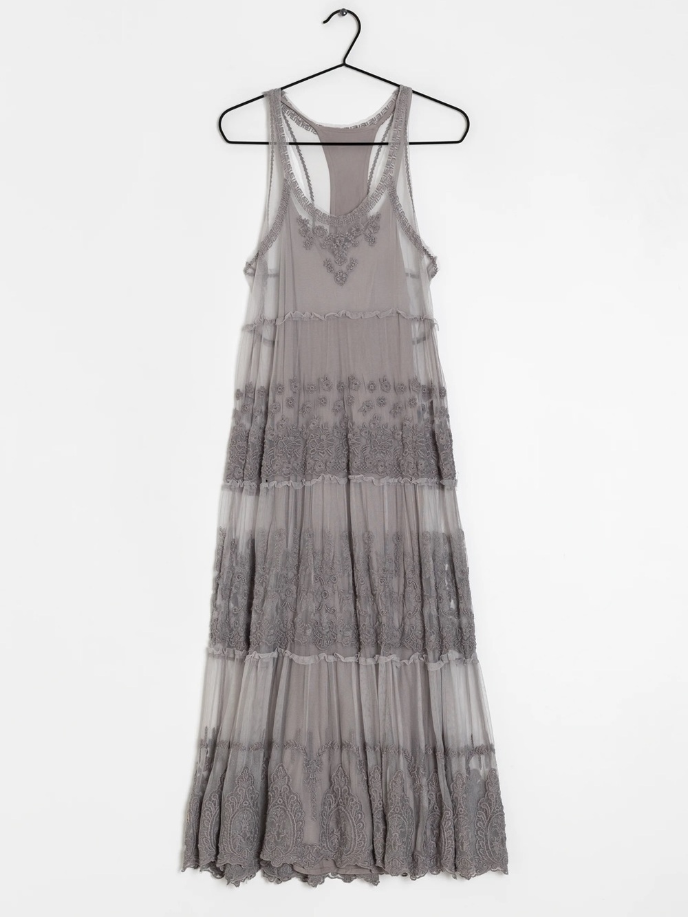 Abercrombie & Fitch tiered lace maxi dress grey boho